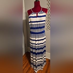 Milly blue and white striped rope halter maxi dress NWT size L